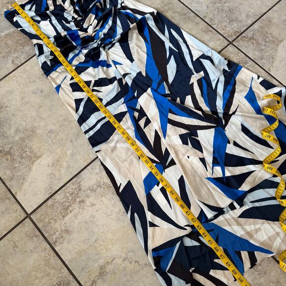 WHBM Satin Halter Maxi Blue Dress NWT $180 Abstract Print Modern - Picture 7 of 16